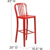 image:imageFlash Furniture Gael 30 Commercial Metal Barstools with Footrest Vertical Slat Back Bar Height Stools for Restaurants and Kitchens Set of 2 SilverRed
