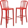 image:imageFlash Furniture Gael 30 Commercial Metal Barstools with Footrest Vertical Slat Back Bar Height Stools for Restaurants and Kitchens Set of 2 SilverRed
