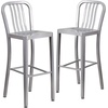 image:imageFlash Furniture Gael 30 Commercial Metal Barstools with Footrest Vertical Slat Back Bar Height Stools for Restaurants and Kitchens Set of 2 SilverSilver