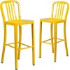 image:imageFlash Furniture Gael 30 Commercial Metal Barstools with Footrest Vertical Slat Back Bar Height Stools for Restaurants and Kitchens Set of 2 SilverYellow
