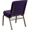 image:imageFlash Furniture HERCULES Series 21W Church Chair in Navy Blue Fabric with Cup Book Rack  Silver Vein FrameRoyal Purple FabricGold Vein Frame