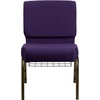 image:imageFlash Furniture HERCULES Series 21W Church Chair in Navy Blue Fabric with Cup Book Rack  Silver Vein FrameRoyal Purple FabricGold Vein Frame