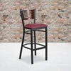 image:imageFlash Furniture HERCULES Series Black Slat Back Metal Restaurant Barstool  Walnut Wood Back amp Seat Pack of 1Walnut Wood BackBurgundy Vinyl SeatBlack Metal Frame