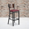 image:imageFlash Furniture HERCULES Series Black Slat Back Metal Restaurant Barstool  Walnut Wood Back amp Seat Pack of 1Walnut Wood BackBurgundy Vinyl SeatBlack Metal Frame