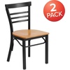 image:imageFlash Furniture HERCULES Series Black ThreeSlat Ladder Back Metal Restaurant Chair  Black Vinyl SeatNatural Wood SeatBlack Metal Frame