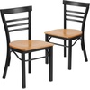 image:imageFlash Furniture HERCULES Series Black ThreeSlat Ladder Back Metal Restaurant Chair  Black Vinyl SeatNatural Wood SeatBlack Metal Frame