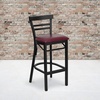 image:imageFlash Furniture HERCULES Series Black TwoSlat Ladder Back Metal Restaurant Barstool  Black Vinyl SeatBurgundy Vinyl SeatBlack Metal Frame