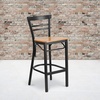 image:imageFlash Furniture HERCULES Series Black TwoSlat Ladder Back Metal Restaurant Barstool  Black Vinyl SeatNatural Wood SeatBlack Metal Frame