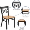 image:imageFlash Furniture HERCULES Series Black X Back Metal Restaurant Chair  Natural Wood SeatNatural Wood SeatBlack Metal Frame