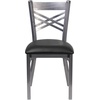 image:imageFlash Furniture HERCULES Series Clear Coated X Back Metal Restaurant Chair  Mahogany Wood SeatBlack Vinyl SeatClear Coated Metal Frame
