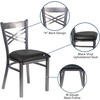 image:imageFlash Furniture HERCULES Series Clear Coated X Back Metal Restaurant Chair  Mahogany Wood SeatBlack Vinyl SeatClear Coated Metal Frame