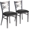 image:imageFlash Furniture HERCULES Series Clear Coated X Back Metal Restaurant Chair  Mahogany Wood SeatBlack Vinyl SeatClear Coated Metal Frame