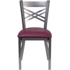 image:imageFlash Furniture HERCULES Series Clear Coated X Back Metal Restaurant Chair  Mahogany Wood SeatBurgundy Vinyl SeatClear Coated Metal Frame