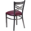 image:imageFlash Furniture HERCULES Series Clear Coated X Back Metal Restaurant Chair  Mahogany Wood SeatBurgundy Vinyl SeatClear Coated Metal Frame