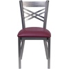 image:imageFlash Furniture HERCULES Series Clear Coated X Back Metal Restaurant Chair  Mahogany Wood SeatBurgundy Vinyl SeatClear Coated Metal Frame