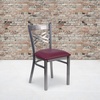 image:imageFlash Furniture HERCULES Series Clear Coated X Back Metal Restaurant Chair  Mahogany Wood SeatBurgundy Vinyl SeatClear Coated Metal Frame