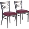 image:imageFlash Furniture HERCULES Series Clear Coated X Back Metal Restaurant Chair  Mahogany Wood SeatBurgundy Vinyl SeatClear Coated Metal Frame