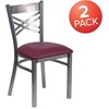 image:imageFlash Furniture HERCULES Series Clear Coated X Back Metal Restaurant Chair  Mahogany Wood SeatBurgundy Vinyl SeatClear Coated Metal Frame