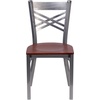 image:imageFlash Furniture HERCULES Series Clear Coated X Back Metal Restaurant Chair  Mahogany Wood SeatCherry Wood SeatClear Coated Metal Frame