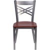 image:imageFlash Furniture HERCULES Series Clear Coated X Back Metal Restaurant Chair  Mahogany Wood SeatCherry Wood SeatClear Coated Metal Frame