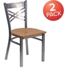 image:imageFlash Furniture HERCULES Series Clear Coated X Back Metal Restaurant Chair  Mahogany Wood SeatNatural Wood SeatClear Coated Metal Frame
