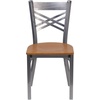 image:imageFlash Furniture HERCULES Series Clear Coated X Back Metal Restaurant Chair  Mahogany Wood SeatNatural Wood SeatClear Coated Metal Frame