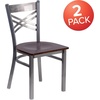image:imageFlash Furniture HERCULES Series Clear Coated X Back Metal Restaurant Chair  Mahogany Wood SeatWalnut Wood SeatClear Coated Metal Frame