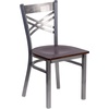 image:imageFlash Furniture HERCULES Series Clear Coated X Back Metal Restaurant Chair  Mahogany Wood SeatWalnut Wood SeatClear Coated Metal Frame
