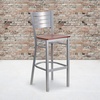 image:imageFlash Furniture HERCULES Series Silver Slat Back Metal Restaurant Barstool  Black Vinyl SeatCherry Wood SeatSilver Frame