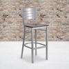 image:imageFlash Furniture HERCULES Series Silver Slat Back Metal Restaurant Barstool  Black Vinyl SeatMahogany Wood SeatSilver Frame