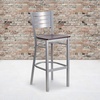image:imageFlash Furniture HERCULES Series Silver Slat Back Metal Restaurant Barstool  Black Vinyl SeatMahogany Wood SeatSilver Frame