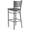 image:imageFlash Furniture HERCULES Series Silver Slat Back Metal Restaurant Barstool  Black Vinyl SeatMahogany Wood SeatSilver Frame