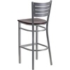 image:imageFlash Furniture HERCULES Series Silver Slat Back Metal Restaurant Barstool  Black Vinyl SeatMahogany Wood SeatSilver Frame
