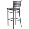 image:imageFlash Furniture HERCULES Series Silver Slat Back Metal Restaurant Barstool  Black Vinyl SeatWalnut Wood SeatSilver Frame