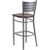 image:imageFlash Furniture HERCULES Series Silver Slat Back Metal Restaurant Barstool  Black Vinyl SeatWalnut Wood SeatSilver Frame