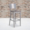 image:imageFlash Furniture HERCULES Series Silver Slat Back Metal Restaurant Barstool  Black Vinyl SeatWalnut Wood SeatSilver Frame