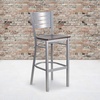 image:imageFlash Furniture HERCULES Series Silver Slat Back Metal Restaurant Barstool  Black Vinyl SeatWalnut Wood SeatSilver Frame