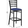 image:imageFlash Furniture Hercules Series Ladder Back Metal Restaurant Barstool Modern Upholstered Armless Bar Height Chair for Restaurants and Kitchens BlackBlue Vinyl SeatBlack Metal Frame