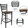 image:imageFlash Furniture Hercules Series Ladder Back Metal Restaurant Barstool Modern Upholstered Armless Bar Height Chair for Restaurants and Kitchens BlackMahogany Wood SeatBlack Metal Frame