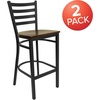 image:imageFlash Furniture Hercules Series Ladder Back Metal Restaurant Barstool Modern Upholstered Armless Bar Height Chair for Restaurants and Kitchens BlackMahogany Wood SeatBlack Metal Frame