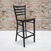 image:imageFlash Furniture Hercules Series Ladder Back Metal Restaurant Barstool Modern Upholstered Armless Bar Height Chair for Restaurants and Kitchens BlackMahogany Wood SeatBlack Metal Frame