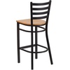 image:imageFlash Furniture Hercules Series Ladder Back Metal Restaurant Barstool Modern Upholstered Armless Bar Height Chair for Restaurants and Kitchens BlackNatural Wood SeatBlack Metal Frame
