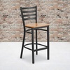 image:imageFlash Furniture Hercules Series Ladder Back Metal Restaurant Barstool Modern Upholstered Armless Bar Height Chair for Restaurants and Kitchens BlackNatural Wood SeatBlack Metal Frame