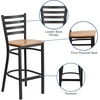 image:imageFlash Furniture Hercules Series Ladder Back Metal Restaurant Barstool Modern Upholstered Armless Bar Height Chair for Restaurants and Kitchens BlackNatural Wood SeatBlack Metal Frame