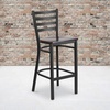 image:imageFlash Furniture Hercules Series Ladder Back Metal Restaurant Barstool Modern Upholstered Armless Bar Height Chair for Restaurants and Kitchens BlackWalnut Wood SeatBlack Metal Frame