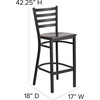 image:imageFlash Furniture Hercules Series Ladder Back Metal Restaurant Barstool Modern Upholstered Armless Bar Height Chair for Restaurants and Kitchens BlackWalnut Wood SeatBlack Metal Frame