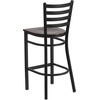 image:imageFlash Furniture Hercules Series Ladder Back Metal Restaurant Barstool Modern Upholstered Armless Bar Height Chair for Restaurants and Kitchens BlackWalnut Wood SeatBlack Metal Frame