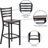 image:imageFlash Furniture Hercules Series Ladder Back Metal Restaurant Barstool Modern Upholstered Armless Bar Height Chair for Restaurants and Kitchens BlackWalnut Wood SeatBlack Metal Frame