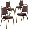 image:imageFlash Furniture Hercules Series Trapezoidal Back Stacking Banquet Chair with 25 Thick Seat in Black Fabric  Black FrameBrown VinylGold Frame