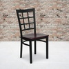 image:imageFlash Furniture Hercules Series Window Back Metal Restaurant Chair Modern Upholstered Armless Dining Chair for Restaurants and Kitchens BlackMahogany Wood SeatBlack Metal Frame
